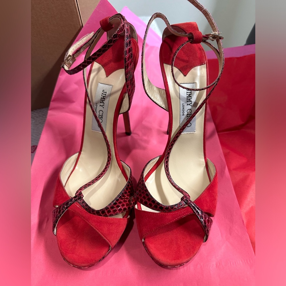 Jimmy Choo Red Snake Skin Heels 👠 - Picture 1 of 7